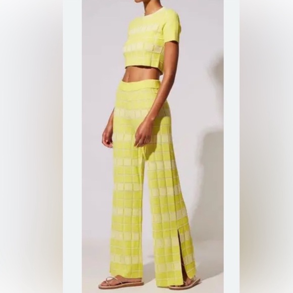Solid & Striped The Logan Jacquard Knit Wide Leg Pants Pear & Marshmallow Medium - Picture 1 of 6